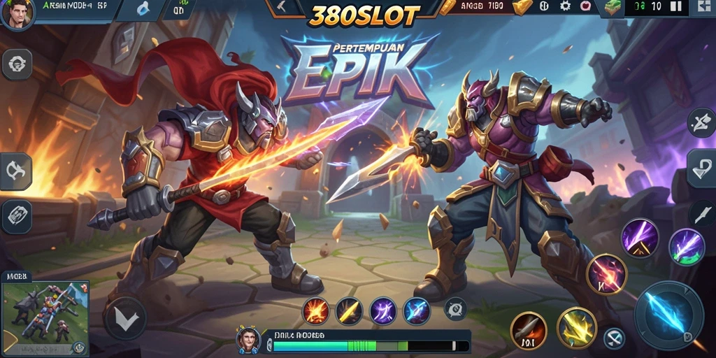 Tampilan gameplay seru dalam 380SLOT dengan aksi pertempuran MOBA.
