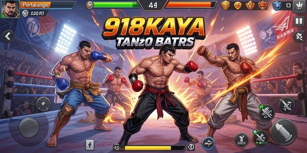 Screenshot gameplay 918KAYA menunjukkan aksi pertarungan intens.