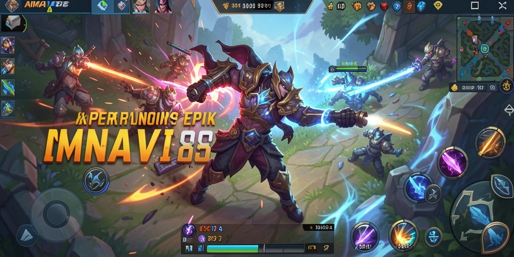 Tangkapan layar dari pertandingan seru AMAVI88 dengan pertarungan karakter MOBA.