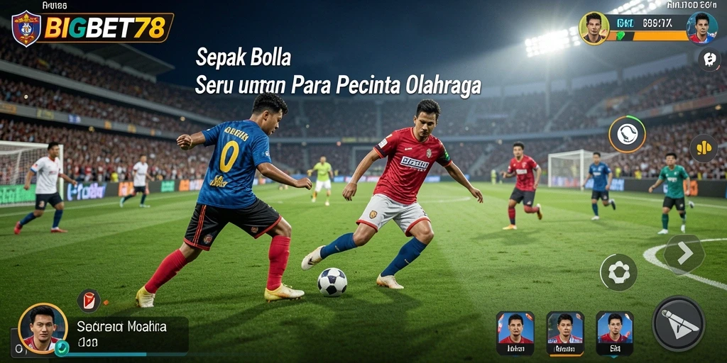 Tampilan gameplay <strong>BIGBET78</strong> dengan aksi pertandingan sepak bola yang mendebarkan.