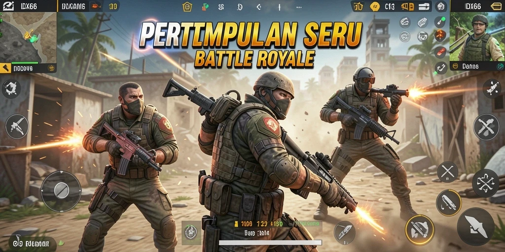 Screenshot dari gameplay seru IDX66 yang menunjukkan aksi Battle Royale.