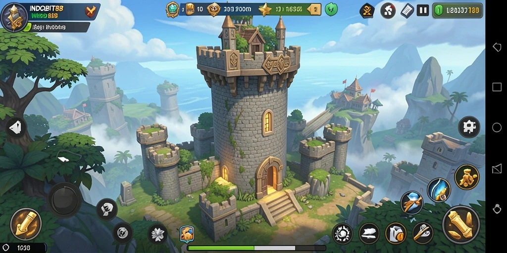 Screenshot gameplay INDOBIT88 menampilkan pertarungan seru Tower Defense.