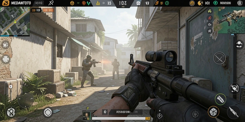 Tangkapan layar gameplay <strong>MEDANTOTO</strong> menunjukkan aksi menembak intens.