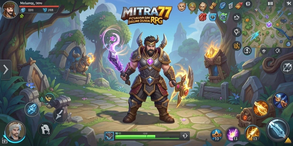 Tangkapan layar utama MITRA77 menampilkan aksi pertarungan seru dalam RPG.