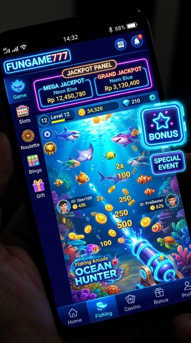 Tampilan utama aplikasinya pada fungame777.
